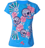 Darkside Tshirt - Pink Rose Skull Blue